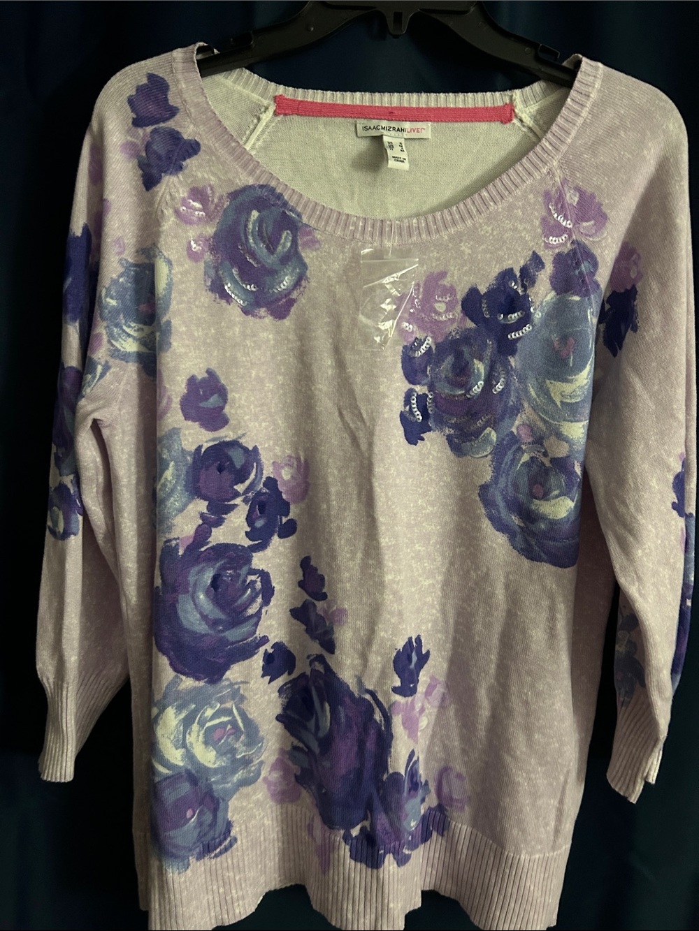 Isaac Mizrahi Lavender and Purple Floral Crewneck Sweater